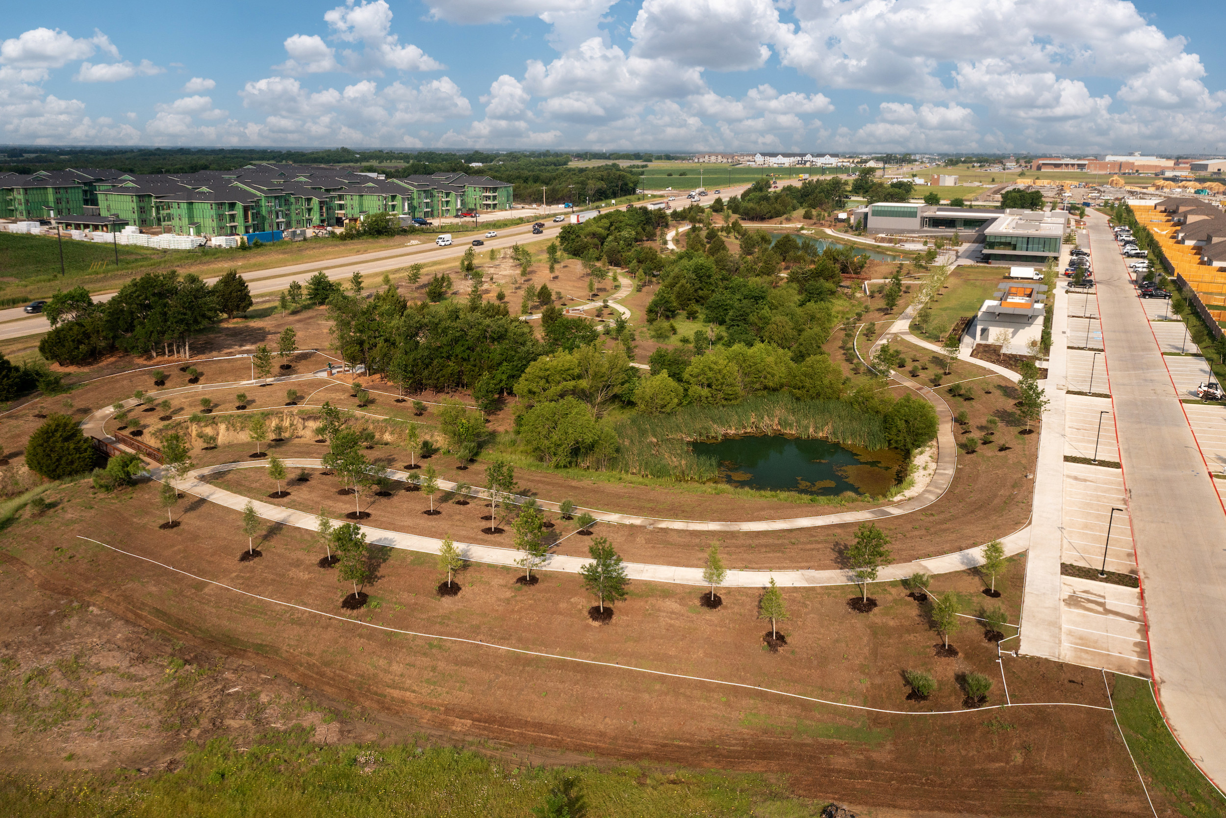 Aerial of new walking park near the business park